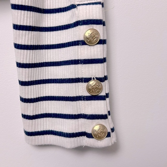 J. Crew Vintage Rib Split Neck T Shirt Stripe Sleeve Buttons Preppy Coastal NEW - Picture 9 of 14